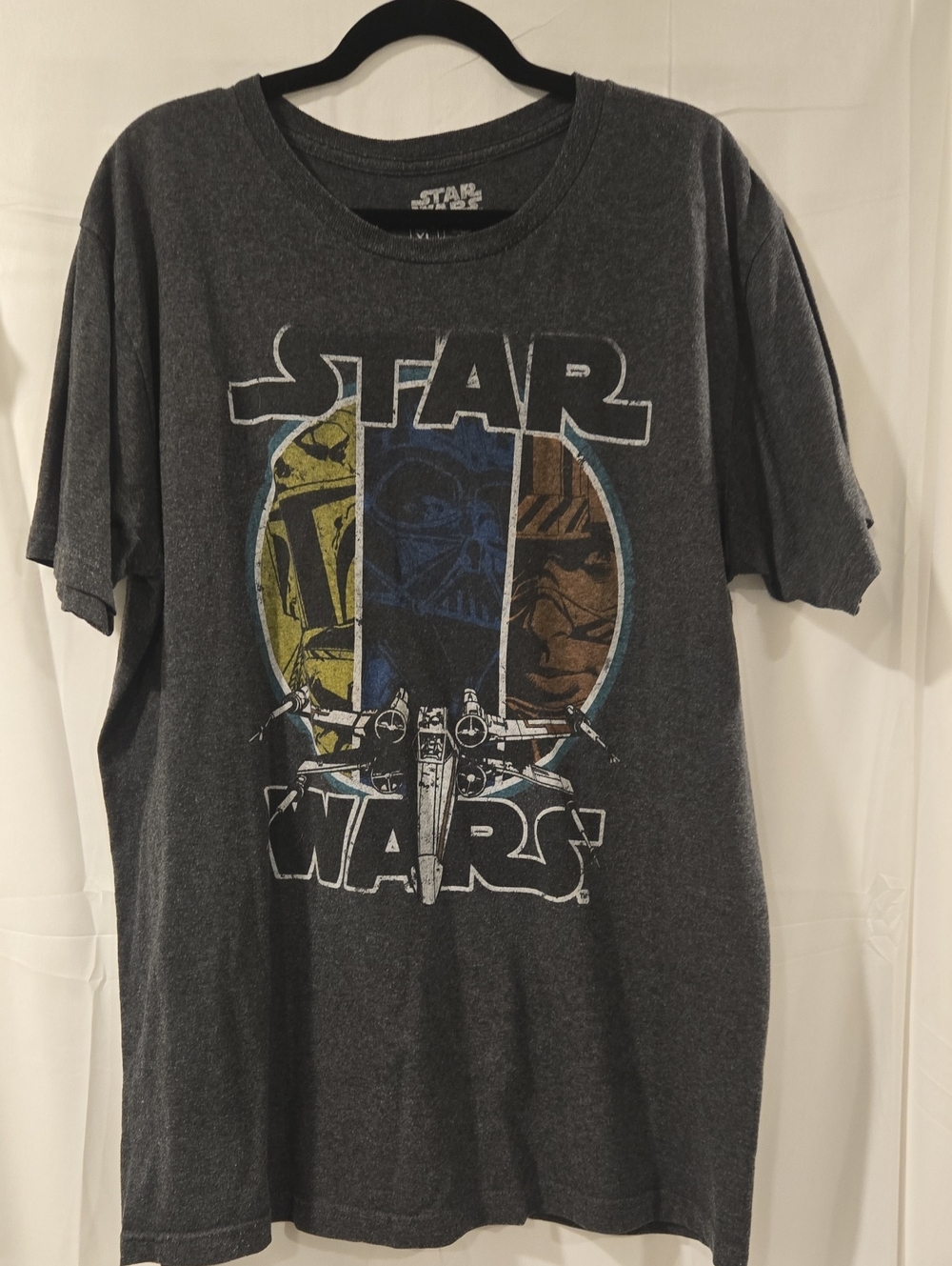 Star Wars Men's Dark Gray Graphic Tee with Multicolor Panels